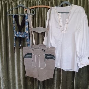 Traditional White Shirt and Gray Lederhosen Set